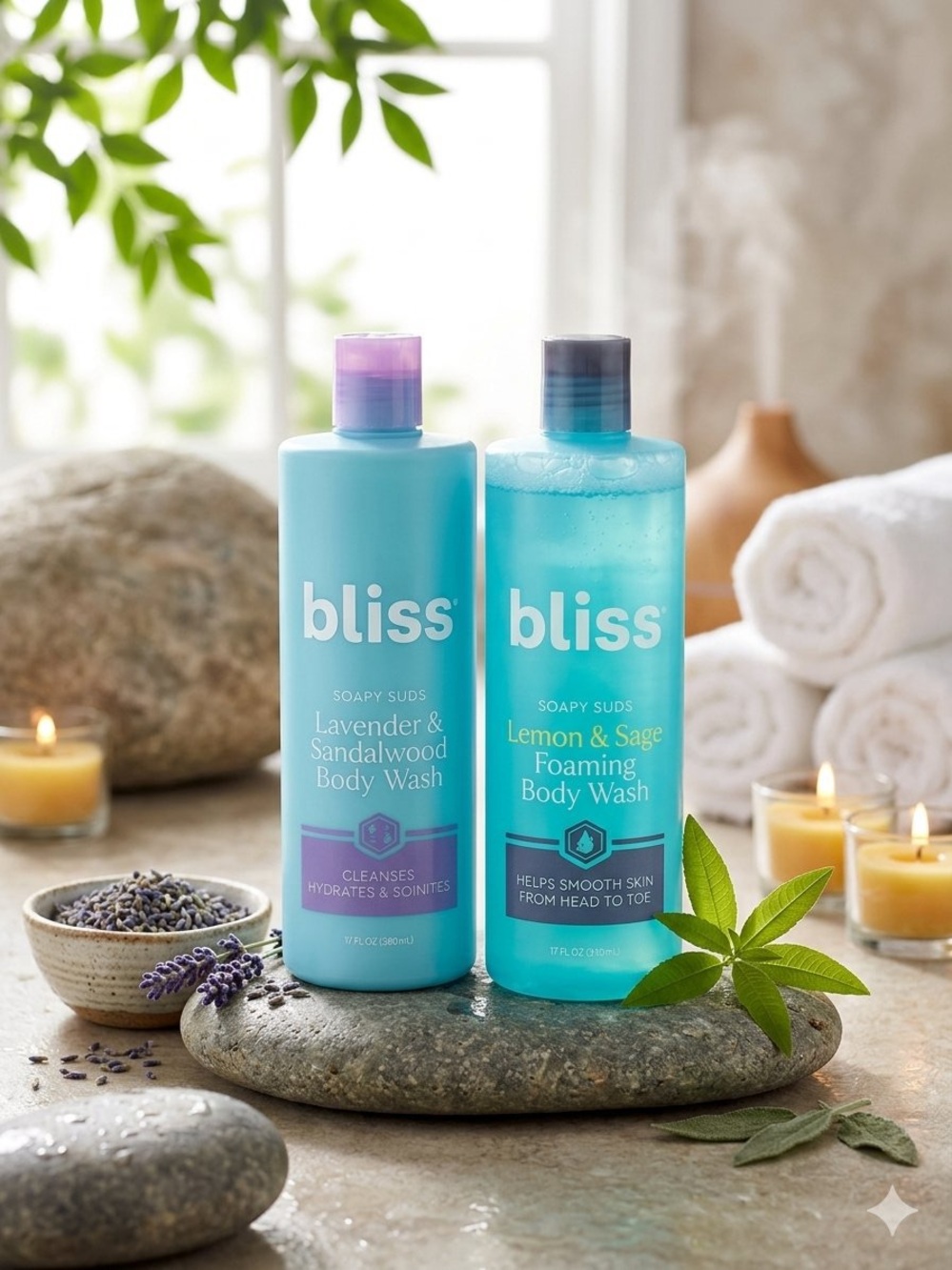 New Sealed Bliss Soapy Suds Body Wash Set - Lavender & Lemon Sage 17oz